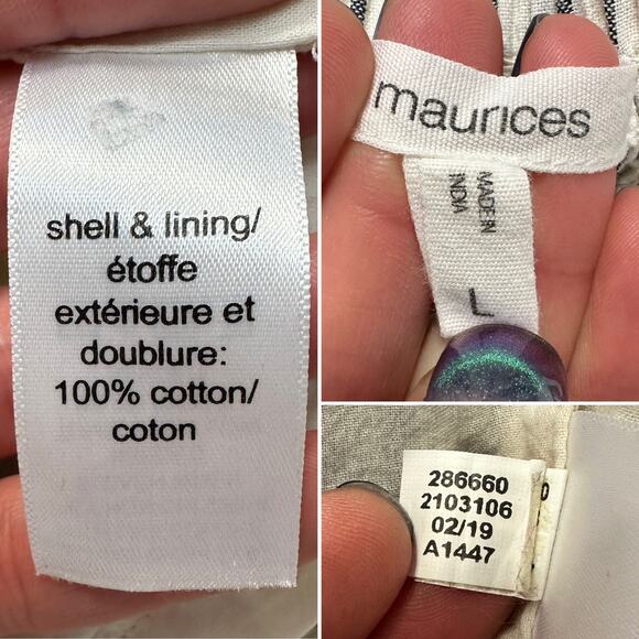 Maurices Stripe Button Front Faux Wrap Dress Adjustable Strap Smocked Back Sz: L - Picture 8 of 8